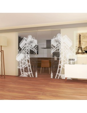 Glasschiebetür ECO-LINE Riesenrad Gelasert Auf Klarglas