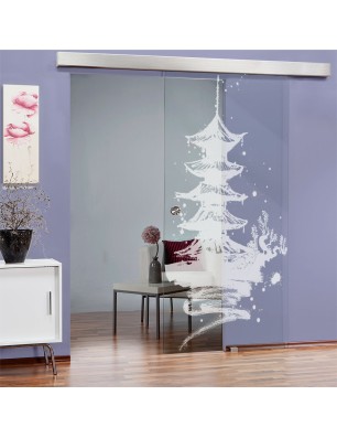 Glasschiebetür ECO-LINE Pagode III Gelasert Auf Klarglas