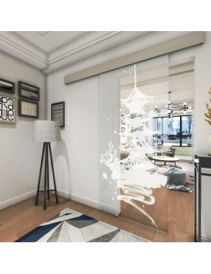 Glasschiebetür ECO-LINE Pagode III Gelasert Auf Klarglas