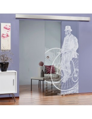 Glasschiebetür ECO-LINE Vintage Bike Gelasert Auf Klarglas