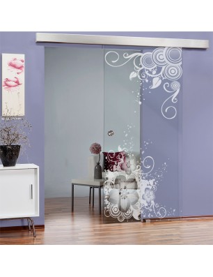 Glasschiebetür ECO-LINE Blume 11 Gelasert Auf Klarglas