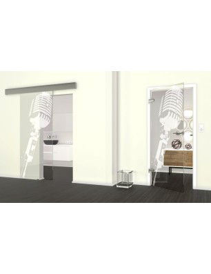 Glasschiebetür ECO-LINE Mikrofon Gelasert Auf Klarglas