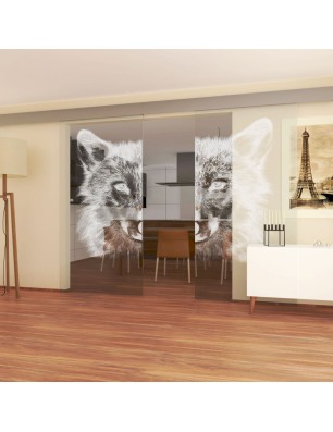 Glasschiebetür ECO-LINE Wolf 4 Gelasert Auf Klarglas