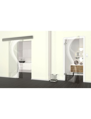 Glasschiebetür ECO-LINE Abstrakt 2 Gelasert Auf Klarglas