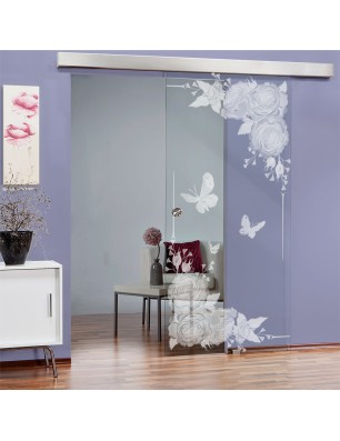 Glasschiebetür ECO-LINE Blume 5 Gelasert Auf Klarglas
