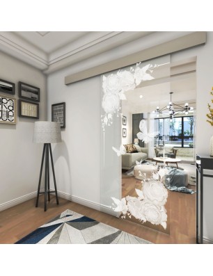 Glasschiebetür ECO-LINE Blume 5 Gelasert Auf Klarglas