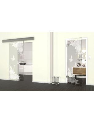 Glasschiebetür ECO-LINE Blume 5 Gelasert Auf Klarglas