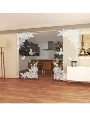 Glasschiebetür ECO-LINE Blume 5 Gelasert Auf Klarglas