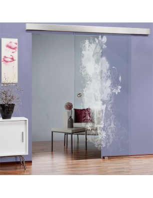 Glasschiebetür ECO-LINE Blume 6 Gelasert Auf Klarglas