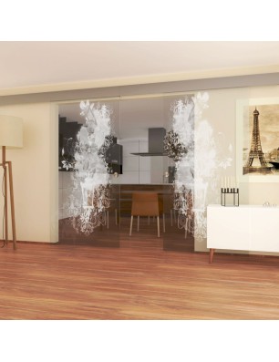 Glasschiebetür ECO-LINE Blume 6 Gelasert Auf Klarglas