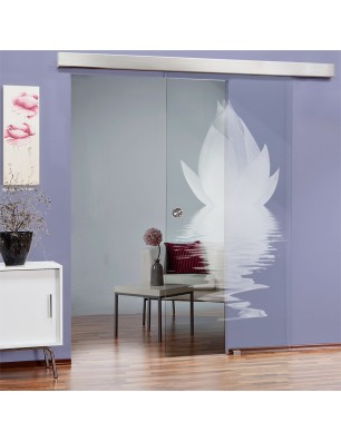 Glasschiebetür ECO-LINE Lotus Gelasert Auf Klarglas