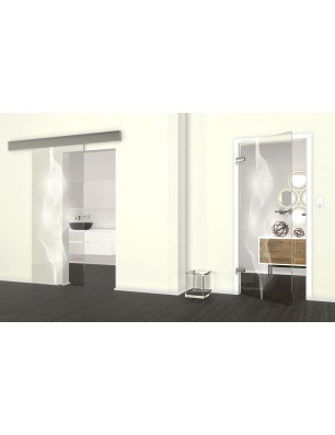 Glasschiebetür ECO-LINE Abstrakt 4 Gelasert Auf Klarglas
