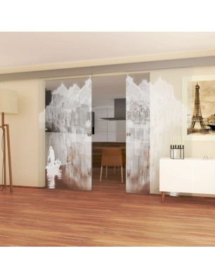 Glasschiebetür ECO-LINE Piano Gelasert Auf Klarglas