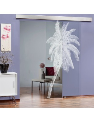 Glasschiebetür ECO-LINE Palme Gelasert Auf Klarglas