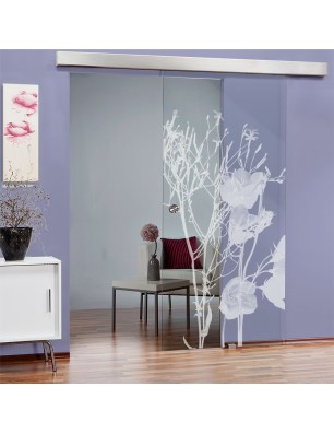 Glasschiebetür ECO-LINE Blume 7 Gelasert Auf Klarglas