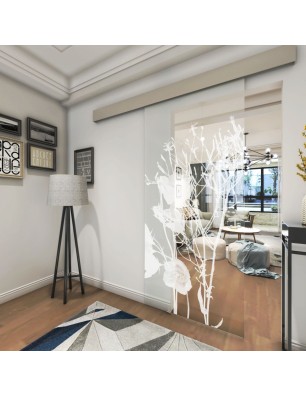 Glasschiebetür ECO-LINE Blume 7 Gelasert Auf Klarglas