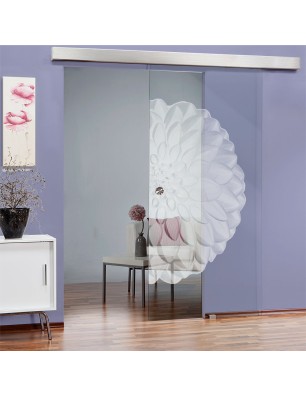 Glasschiebetür ECO-LINE Blume 8 Gelasert Auf Klarglas