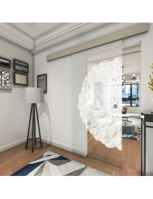 Glasschiebetür ECO-LINE Blume 8 Gelasert Auf Klarglas