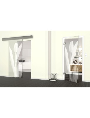 Glasschiebetür ECO-LINE Tulpe Gelasert Auf Klarglas