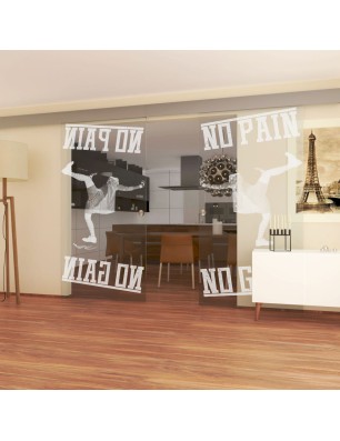 Glasschiebetür ECO-LINE No pain No Gain Gelasert Auf Klarglas