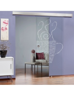 Glasschiebetür ECO-LINE Kaffe Wordart Gelasert Auf Klarglas