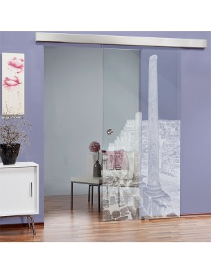 Glasschiebetür ECO-LINE Athen Gelasert Auf Klarglas