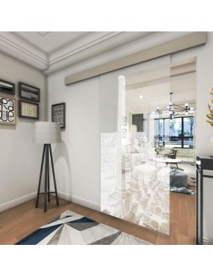 Glasschiebetür ECO-LINE Athen Gelasert Auf Klarglas