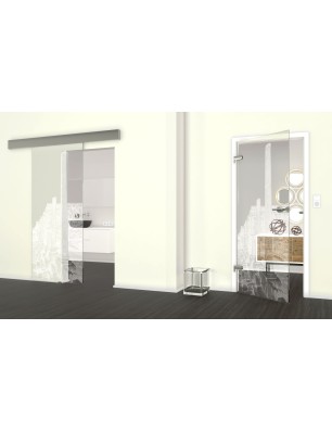 Glasschiebetür ECO-LINE Athen Gelasert Auf Klarglas