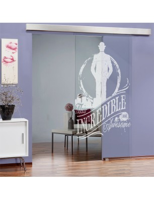 Glasschiebetür ECO-LINE Mr. Incredible Gelasert Auf Klarglas