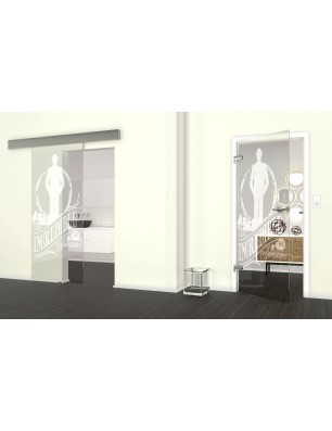 Glasschiebetür ECO-LINE Mr. Incredible Gelasert Auf Klarglas