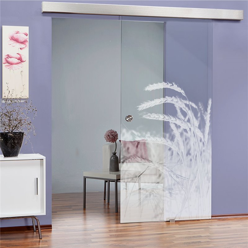 Glasschiebetür ECO-LINE Ernte Gelasert Auf Klarglas Glasschiebetür ECO-LINE Ernte Gelasert Auf Klarglas