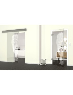 Glasschiebetür ECO-LINE Löwe Gelasert Auf Klarglas