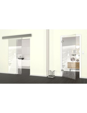 Glasschiebetür ECO-LINE Steg Gelasert Auf Klarglas