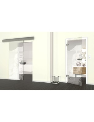 Glasschiebetür ECO-LINE Mediteranes Dorf Gelasert Auf Klarglas