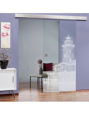 Glasschiebetür ECO-LINE Leuchtturm 5 Gelasert Auf Klarglas