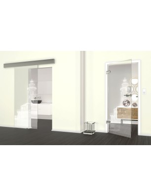 Glasschiebetür ECO-LINE Leuchtturm 5 Gelasert Auf Klarglas