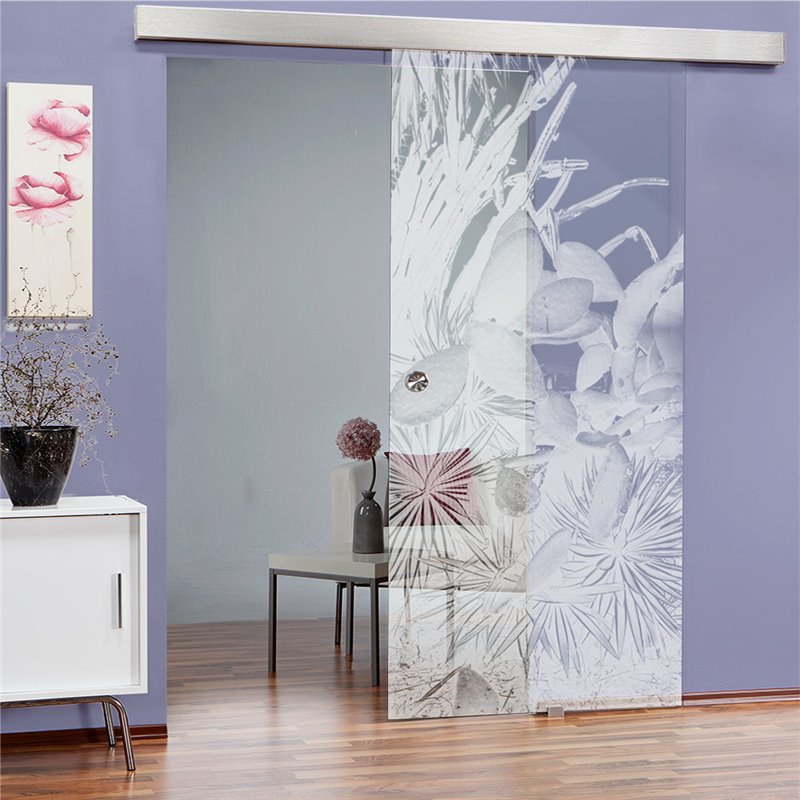 Glasschiebetür ECO-LINE Kaktusblüten Gelasert Auf Klarglas Glasschiebetür ECO-LINE Kaktusblüten Gelasert Auf Klarglas