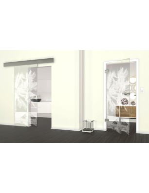 Glasschiebetür ECO-LINE Palmen II Gelasert Auf Klarglas