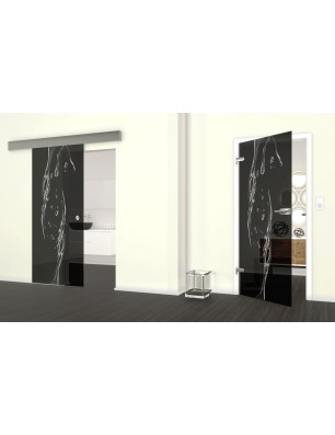 Glasschiebetür ECO-LINE Wasser 3 Gelasert Auf Grauglas
