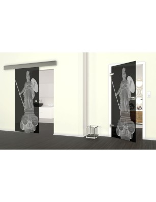 Glasschiebetür ECO-LINE Athena Gelasert Auf Grauglas
