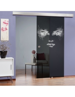 Glasschiebetür ECO-LINE Angel Eyes Gelasert Auf Grauglas