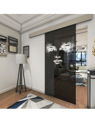 Glasschiebetür ECO-LINE Angel Eyes Gelasert Auf Grauglas