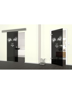 Glasschiebetür ECO-LINE Angel Eyes Gelasert Auf Grauglas