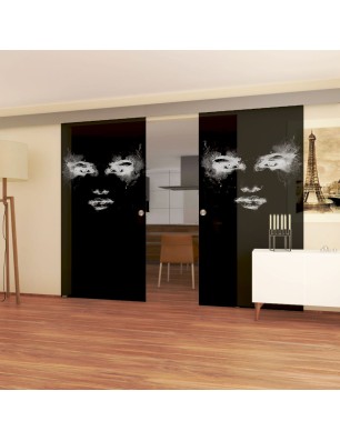 Glasschiebetür ECO-LINE Angel Eyes Gelasert Auf Grauglas