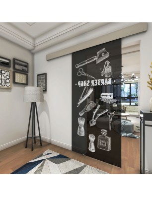 Glasschiebetür ECO-LINE Barber Shop Gelasert Auf Grauglas
