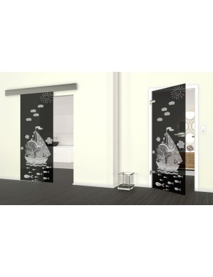 Glasschiebetür ECO-LINE Kid Boot Gelasert Auf Grauglas