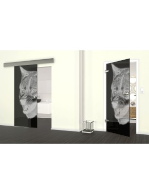Glasschiebetür ECO-LINE Wolf Gelasert Auf Grauglas
