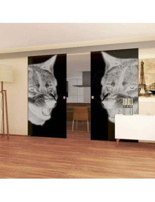 Glasschiebetür ECO-LINE Wolf Gelasert Auf Grauglas