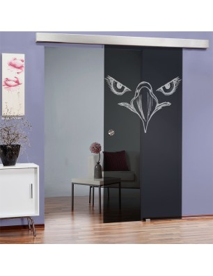 Glasschiebetür ECO-LINE Eagle Eye Gelasert Auf Grauglas