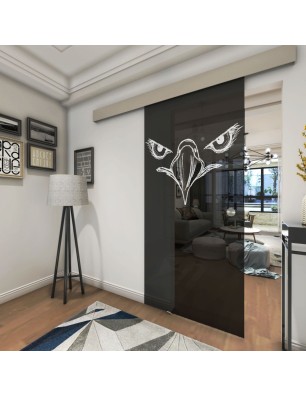 Glasschiebetür ECO-LINE Eagle Eye Gelasert Auf Grauglas